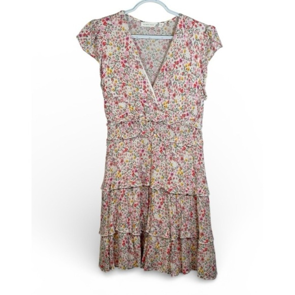 Altar State Floral Ruffle Tiered Wrap Dress Midi Short Sleeve M‎